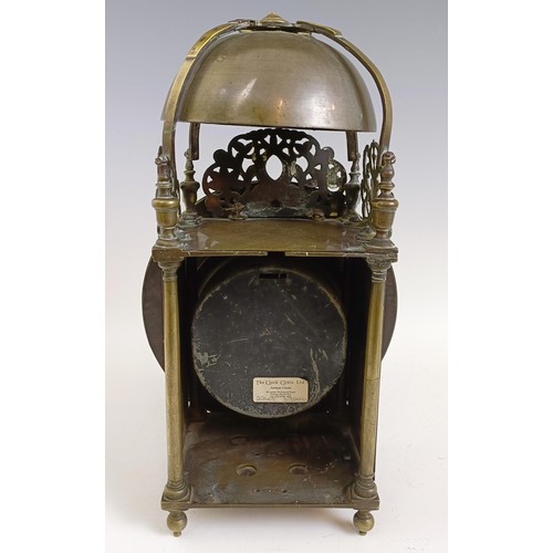 1212 - A 17th century style brass lantern clock, the 21 cm diameter dial signed Oba Body Battell (sic), fit... 