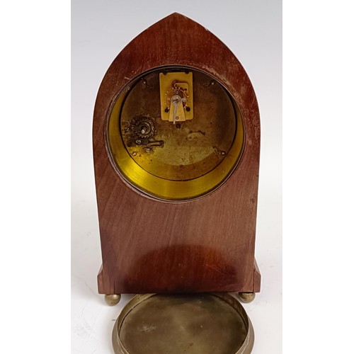 1214 - An Edwardian mantel clock, in an inlaid mahogany case, 21.5 cm high, and two others similar (3)