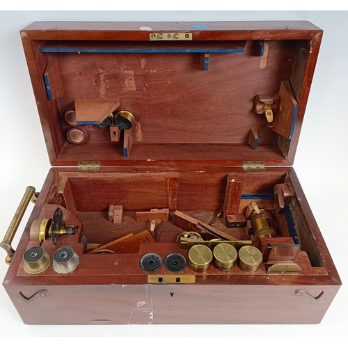 1216 - A late 19th century R & J Beck London & Philadelphia brass binocular microscope, with variou... 