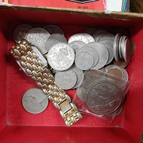 1101 - Assorted costume jewellery, coins and other items (box)