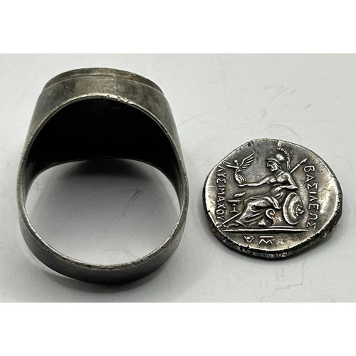 361 - An Alexander the Great Tetradrachm, and another coins, set in a ring (2)