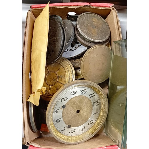 1223 - A white marble and gilt metal clock case, 46 cm high, assorted clock cases and parts (qty)