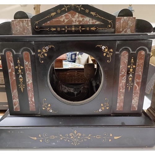 1223 - A white marble and gilt metal clock case, 46 cm high, assorted clock cases and parts (qty)