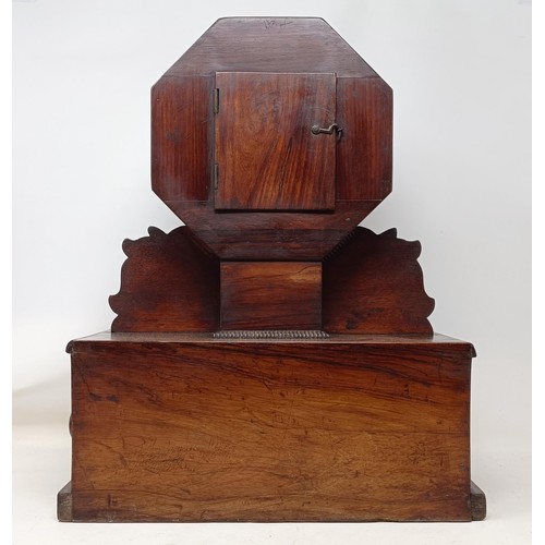 1225 - A walnut clock case, part of a fusee movement and mahogany and brass inlaid clock case, 34 cm wide (... 