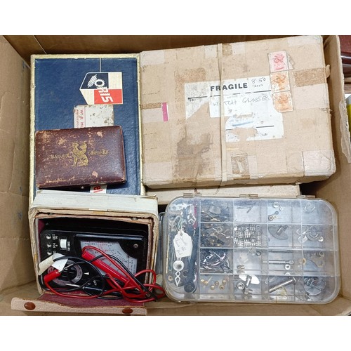 1229 - Assorted clock and watch makers parts and tools (4 boxes)