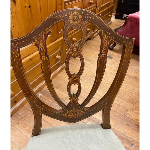 1368 - A pair of late Victorian mahogany shield back single chairs, with painted decoration