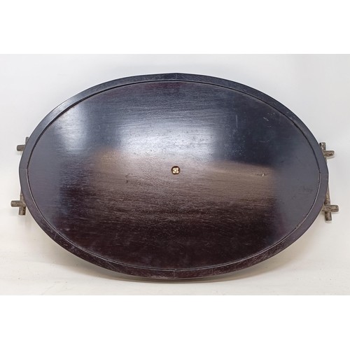 1172 - A Chinese oval hardwood and silver coloured metal mounted tray, inscribed and dated 21/4/34, 54 cm w... 