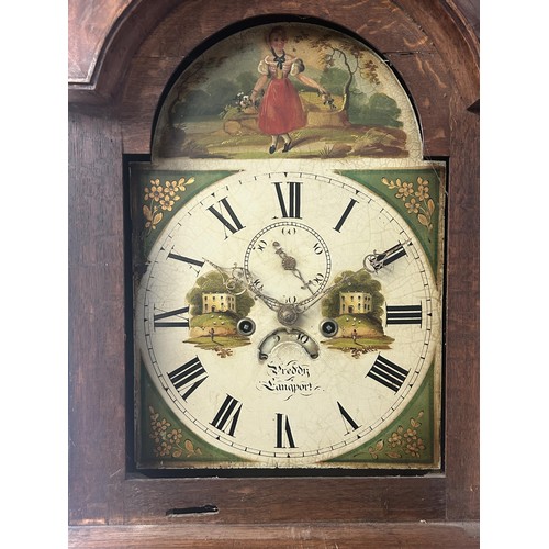 1247 - A longcase clock, the 29.5 cm arched square painted dial signed Preddy, Langport, with a subsidiary ... 