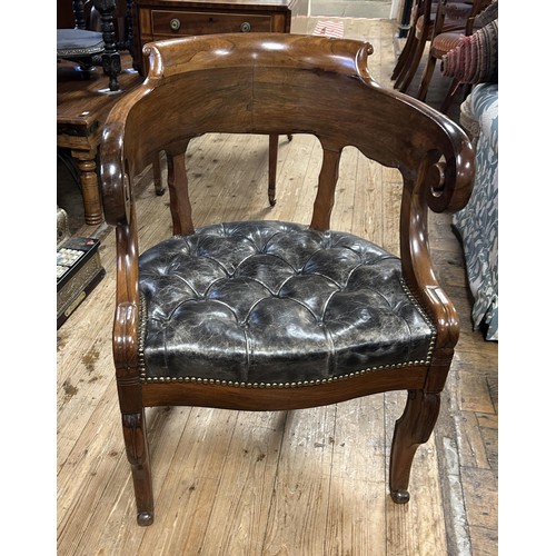 1347 - A 19th century rosewood armchair, with a leather upholstered seat