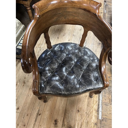 1347 - A 19th century rosewood armchair, with a leather upholstered seat