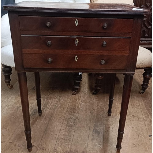 1438 - A 19th century mahogany work table, and two Victorian chairs (3)...