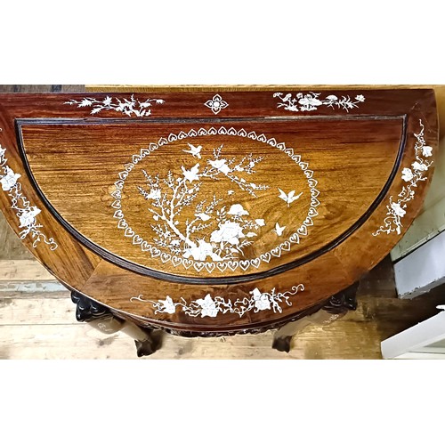 1260 - A Chinese demi-lune side table, with mother of pearl inlaid decoration, 84 cm wide