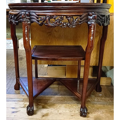 1260 - A Chinese demi-lune side table, with mother of pearl inlaid decoration, 84 cm wide