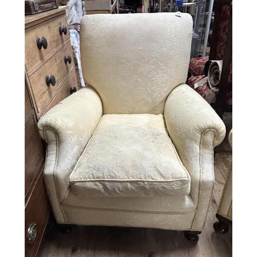 1291 - A pair of Country House style cream upholstered armchairs (2)