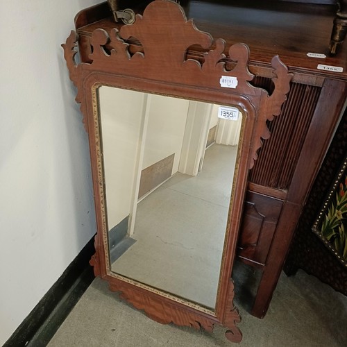 1355 - A 19th century mahogany night commode, 55 cm wide, and a mahogany fret framed mirror 84 x 48 cm (2)