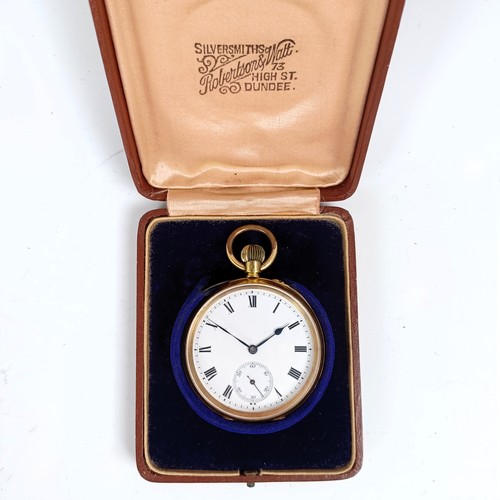 1810 - An 18ct gold open face pocket watch, with Roman numerals, in a fitted case