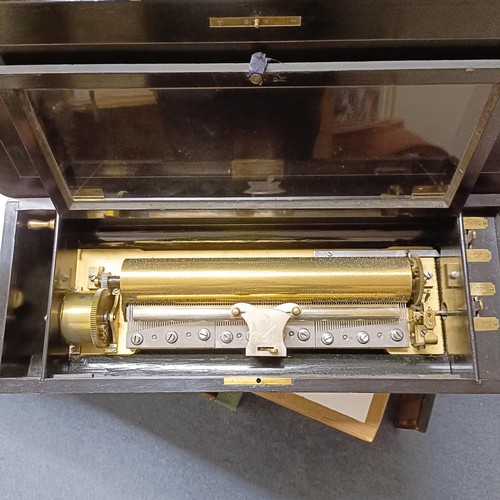 1207 - A 19th century lever wind music box, the 32.5 cm wide cylinder in an amboyna case, 58 cm wide