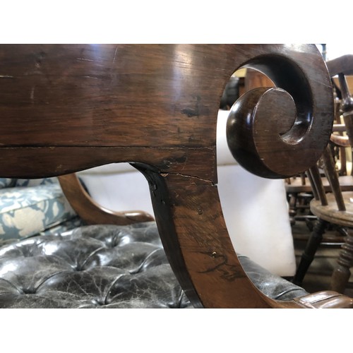 1347 - A 19th century rosewood armchair, with a leather upholstered seat