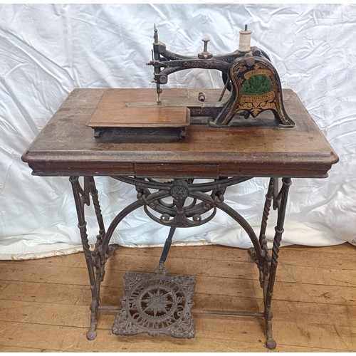 80 - A rare Smith Starley & Co, Coventry, Queen of Hearts sewing machine, on an iron treadle base, 68... 