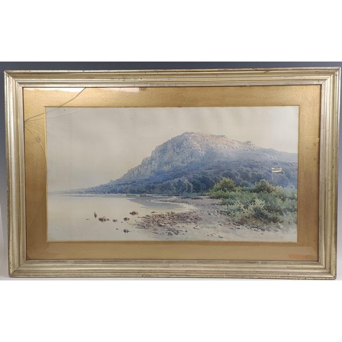 208 - Angelos Giallina (Greek 1857-1939), a view, most likely of Corfu, watercolour, signed, 38.5 x 72 cm