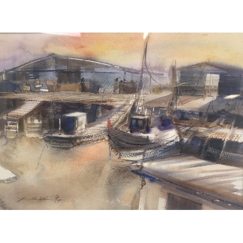 220 - English school, the jetty, watercolour, indistinctly signed, 27 x 38 cm, and its pair (2)