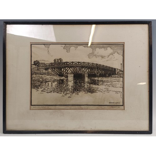 225 - After Bernard Gotch, Bursledon Bridge, limited edition print, 3/100, 26 x 23 cm