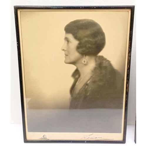 10 - A vintage photograph of a lady in a fur coat, facsimile signed, 35 x 26 cm, and two others similar (... 