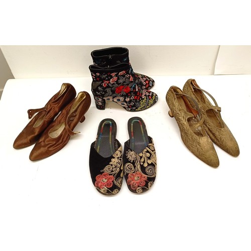 14 - A pair of embroidered boots, size unknown, assorted vintage shoes and other textiles (box) Provenanc... 