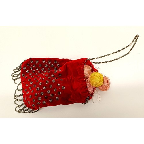 15 - A novelty pin cushion, in the form of a boot, a beadwork shawl, and assorted other textiles (box) Pr... 