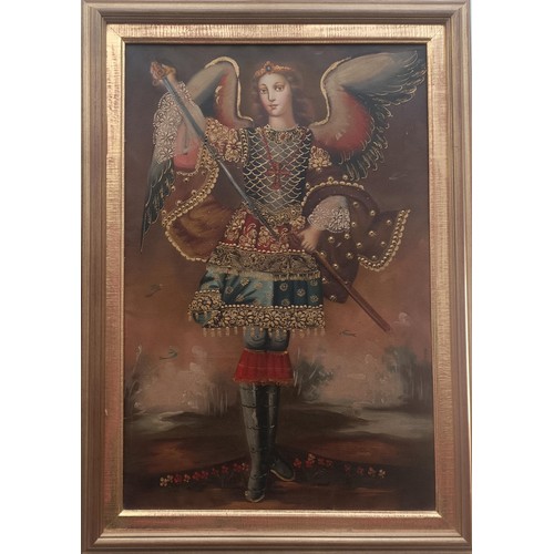 270 - 20th century, Continental school, a saint slaying a demon, oil on canvas, 58 x 36 cm, and its pair o... 