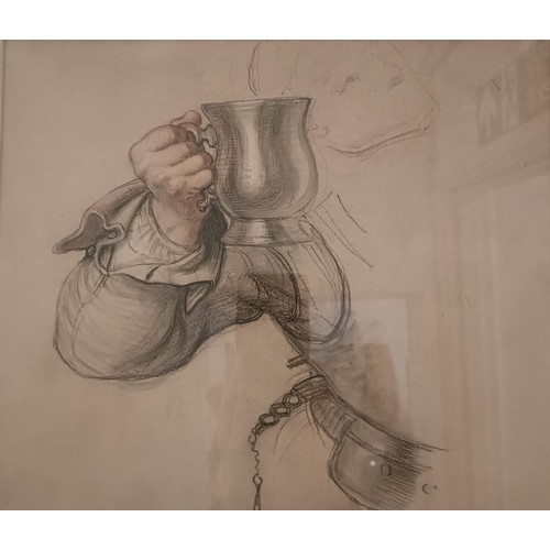 279 - Attributed to Charles West Cope (British 1811-1890), study of a Roundhead's arm raising a mug, 25 x ... 