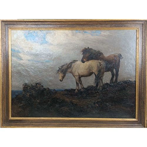 200 - Manner of Lucy Kemp-Welch (British 1869-1958), two horses in a landscape, oil on canvas, 73 x 104 cm... 