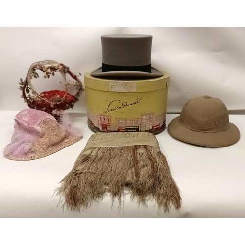 25 - A safari hat, assorted other textiles and accessories (2 boxes) Provenance:  A single owner col... 