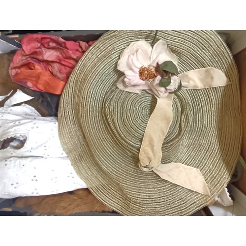 25 - A safari hat, assorted other textiles and accessories (2 boxes) Provenance:  A single owner col... 