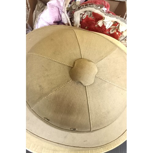 25 - A safari hat, assorted other textiles and accessories (2 boxes) Provenance:  A single owner col... 