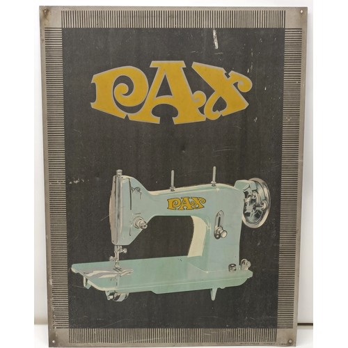 28 - A metal sign, Pax Sewing Machines, 64 x 48 cm Provenance:  A single owner collection, from the studi... 