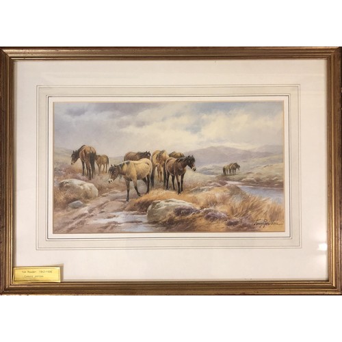 245 - Donald Wood, study of a pony, watercolour, signed, 19 x 27 cm, Tony Rowden, landscape with ponies, w... 