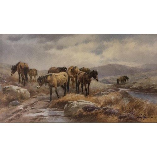 245 - Donald Wood, study of a pony, watercolour, signed, 19 x 27 cm, Tony Rowden, landscape with ponies, w... 