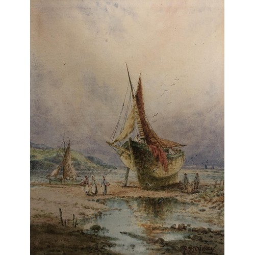 249 - R Macauley, a boat at low tide, 22 x 16 cm, and its pair (2)