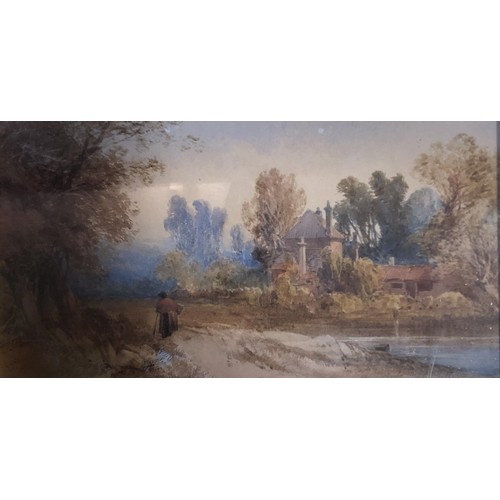 254 - J B Smith, landscape, watercolour, 13 x 23 cm, Robert Dunthorne Gallery label verso