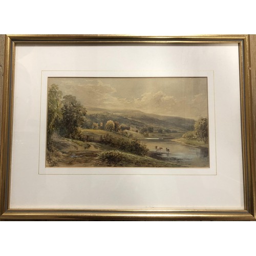 259 - 19th century, English school, landscape with cattle, 14 x 24 cm, its pair, and assorted other pictur... 