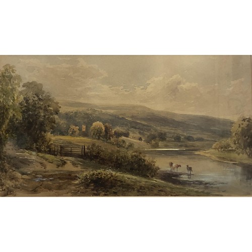 259 - 19th century, English school, landscape with cattle, 14 x 24 cm, its pair, and assorted other pictur... 