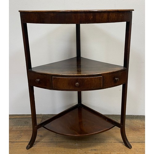 703 - A 19th century mahogany bow front corner cabinet, 72 cm wide, and a mahogany bow front washstand, a ... 