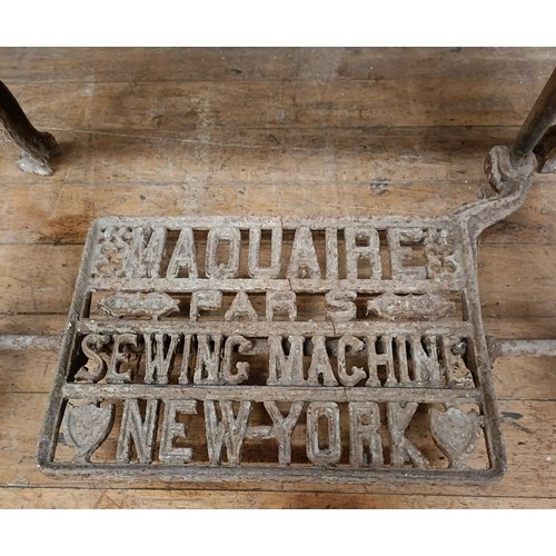 88 - A R Maquaire 2 sewing machine, on an iron treadle base, barn stored, 63 cm wide Provenance:  A singl... 