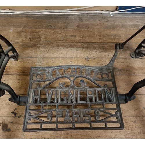 84 - An H Vigneron sewing machine, on an iron treadle base, 80 cm wide Provenance:  A single owner collec... 