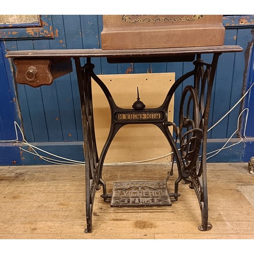 84 - An H Vigneron sewing machine, on an iron treadle base, 80 cm wide Provenance:  A single owner collec... 