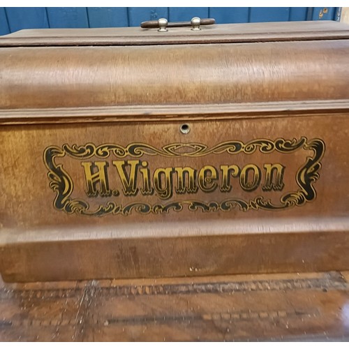 84 - An H Vigneron sewing machine, on an iron treadle base, 80 cm wide Provenance:  A single owner collec... 