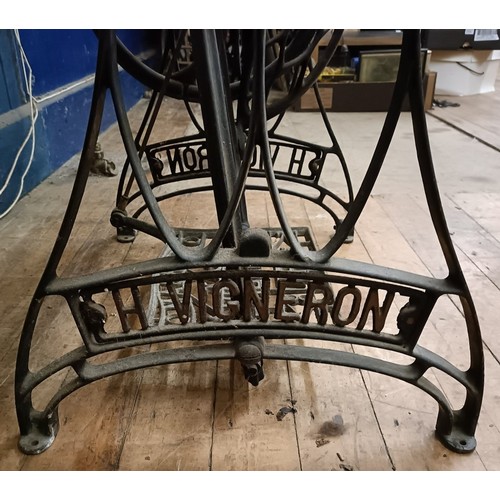 84 - An H Vigneron sewing machine, on an iron treadle base, 80 cm wide Provenance:  A single owner collec... 