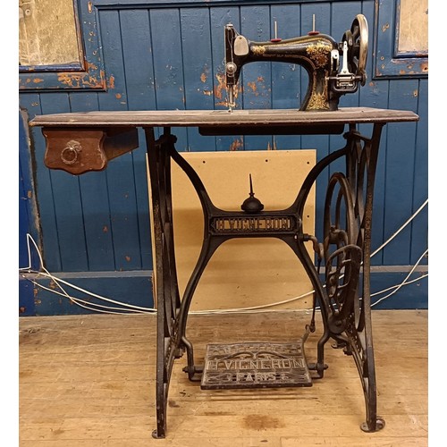 84 - An H Vigneron sewing machine, on an iron treadle base, 80 cm wide Provenance:  A single owner collec... 