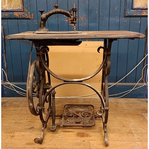 82 - A Peugeot Audincourt sewing machine, on an iron treadle base, 80 cm wide Provenance:  A single owner... 